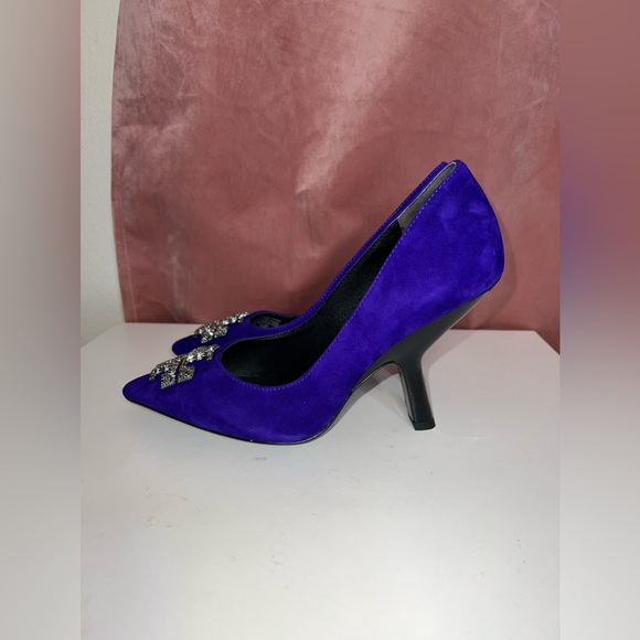 $428 Tory Burch ELEANOR PAVÉ PUMP Shoes Heel Suede Deep Purple US 7M - Picture 5 of 12